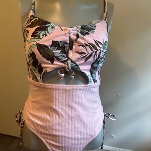 Time and Tru Pink and Green One Piece Swimsuit